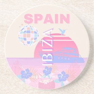 Ibiza, Spain, Travel Art, Preppy Art, Pink Coaster