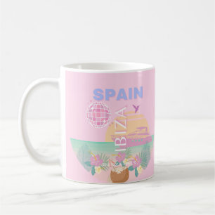Ibiza, Spain, Travel Art, Preppy Art, Pink Coffee Mug