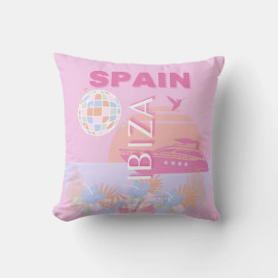 Ibiza, Spain, Travel Art, Preppy Art, Pink Cushion