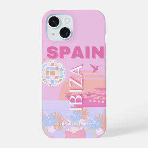 Ibiza, Spain, Travel Art, Preppy Art, Pink iPhone 15 Case