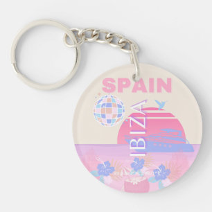 Ibiza, Spain, Travel Art, Preppy Art, Pink Key Ring