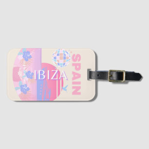 Ibiza, Spain, Travel Art, Preppy Art, Pink Luggage Tag