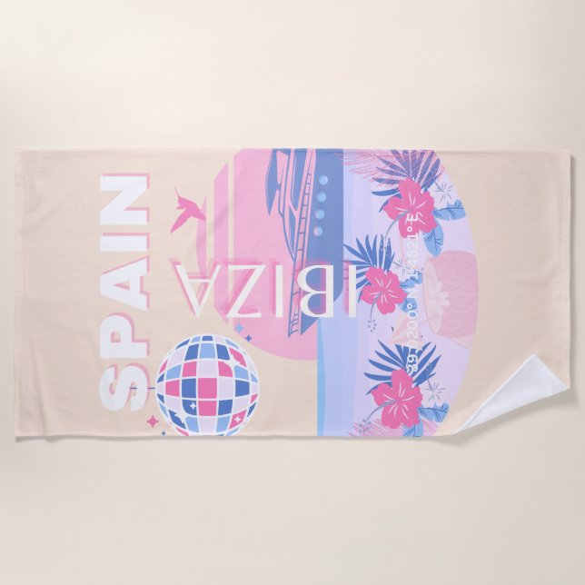 Ibiza, Spain, Travel Art, Preppy Art, Pink, Pastel Beach Towel (Front)