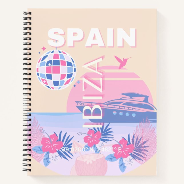 Ibiza, Spain, Travel Art, Preppy Art, Pink, Pastel Notebook (Front)