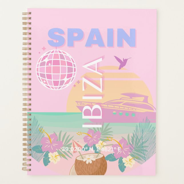 Ibiza, Spain, Travel Art, Preppy Art, Pink Planner (Front)