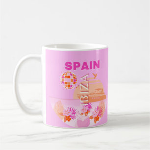 Ibiza, Spain, Travel Art, Preppy Art, Pink, Preppy Coffee Mug