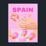 Ibiza, Spain, Travel Art, Preppy Art, Pink, Preppy Holiday Postcard<br><div class="desc">A beautiful travel art design that captures the sunny days of Ibiza. It is a perfect addition to any place and would make a great addition to your life.</div>