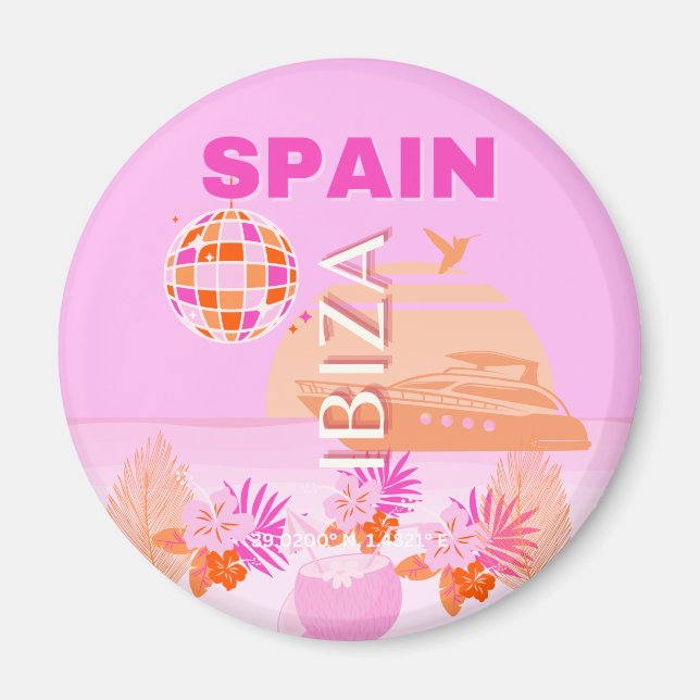 Ibiza, Spain, Travel Art, Preppy Art, Pink, Preppy Magnet (Front)