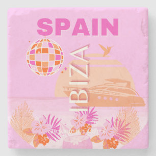Ibiza, Spain, Travel Art, Preppy Art, Pink, Preppy Stone Coaster