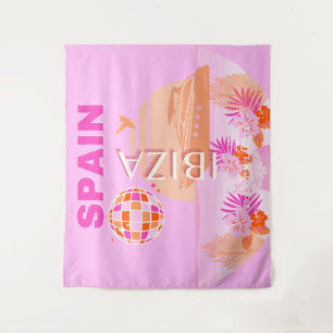 Ibiza, Spain, Travel Art, Preppy Art, Pink, Preppy Tapestry