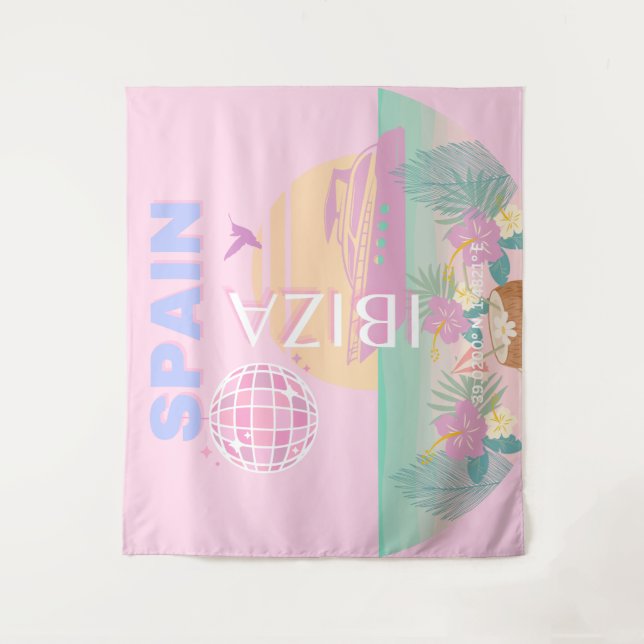 Ibiza, Spain, Travel Art, Preppy Art, Pink Tapestry (Front)