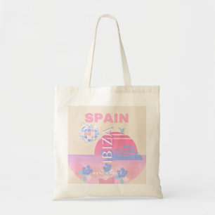 Ibiza, Spain, Travel Art, Preppy Art, Pink Tote Bag