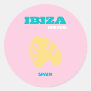 Ibiza, Spain Travel Art, Preppy, Pink Classic Round Sticker