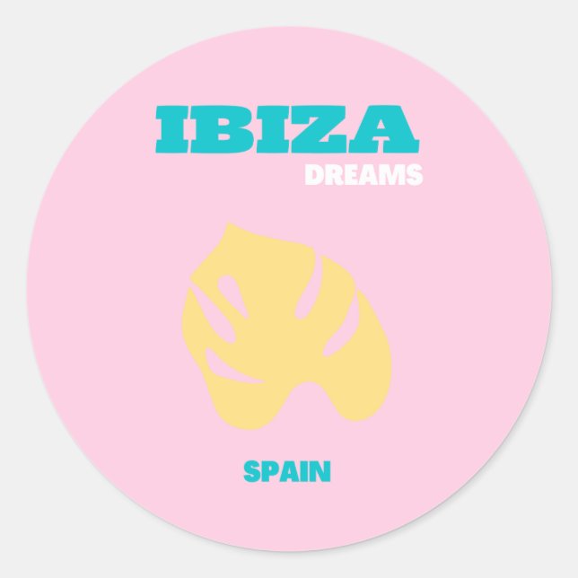 Ibiza, Spain Travel Art, Preppy, Pink Classic Round Sticker (Front)
