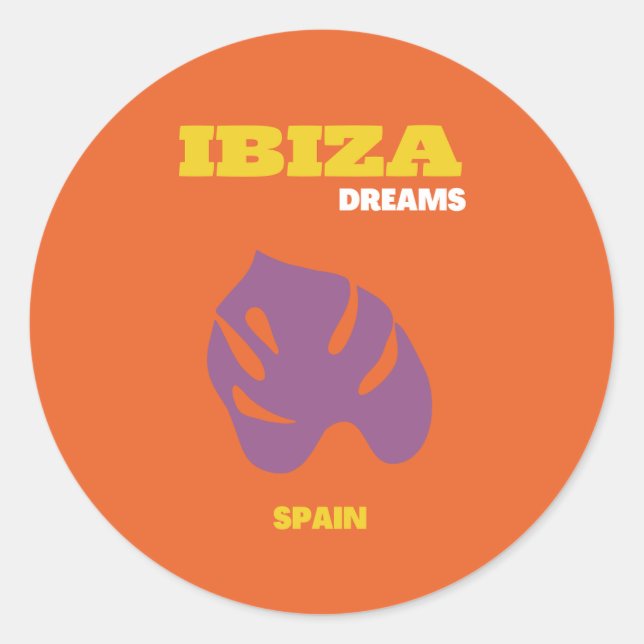 Ibiza, Spain, Travel Art, Retro Art, Orange Classic Round Sticker (Front)
