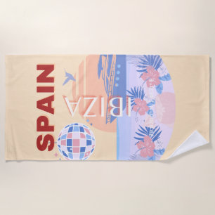 Ibiza, Spain, Travel Art, Retro Art, Pastel Beach Towel