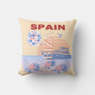 Ibiza, Spain, Travel Art, Retro Art, Pastel Cushion