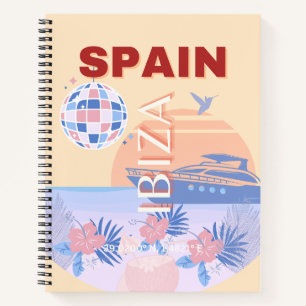 Ibiza, Spain, Travel Art, Retro Art, Pastel Notebook