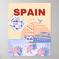 Ibiza, Spain, Travel Art, Retro Art, Pastel