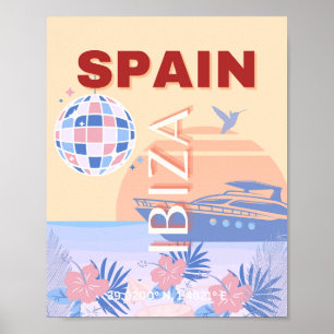Ibiza, Spain, Travel Art, Retro Art, Pastel Poster