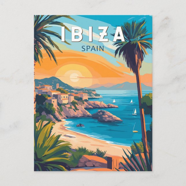 Ibiza Spain Travel Art Vintage Postcard (Front)