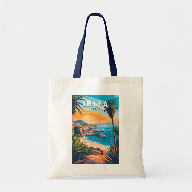 Ibiza Spain Travel Art Vintage Tote Bag (Front)