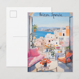 Ibiza Spain Travel City Painting Aesthetic Postcard