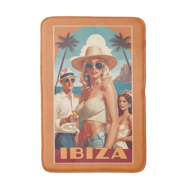 Ibiza, Spain Travel Poster Bath Mat (Front Vertical)