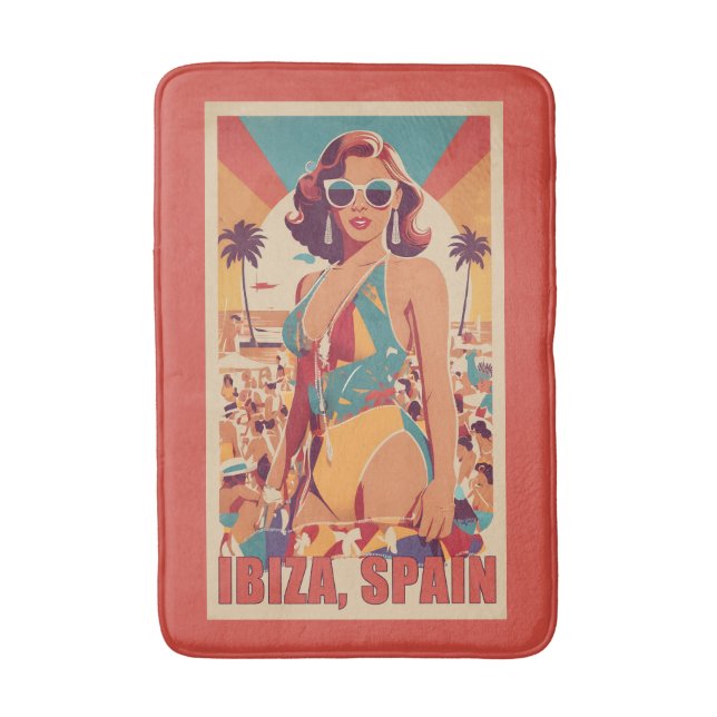 Ibiza, Spain Travel Poster Bath Mat (Front Vertical)