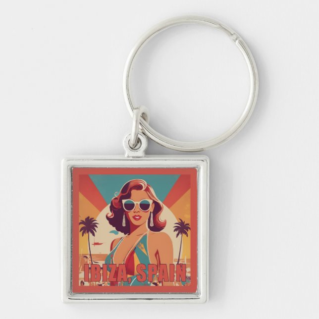 Ibiza, Spain Travel Poster Key Ring (Front)