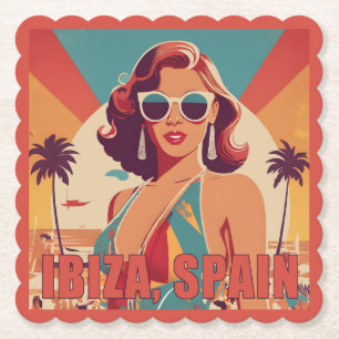 Ibiza, Spain Travel Poster Paper Coaster