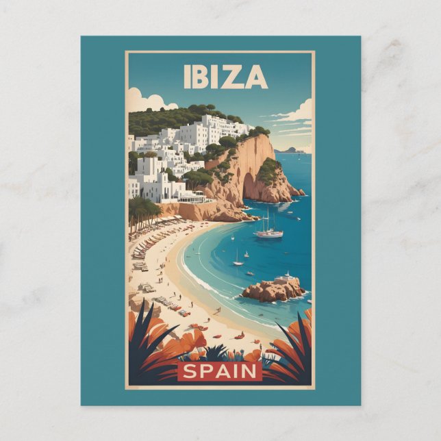 Ibiza, Spain Travel Poster Postcard (Front)