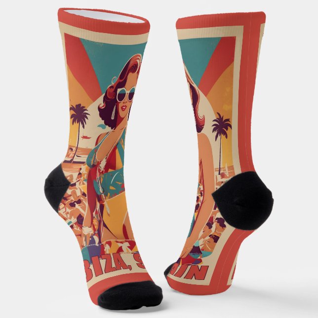 Ibiza, Spain Travel Poster Socks (Angled)