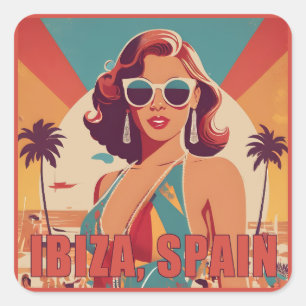 Ibiza, Spain Travel Poster Square Sticker