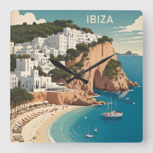 Ibiza, Spain Travel Poster Square Wall Clock
