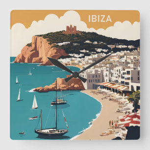 Ibiza, Spain Travel Poster Square Wall Clock