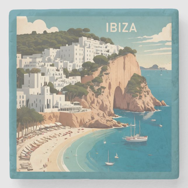 Ibiza, Spain Travel Poster Stone Coaster (Front)