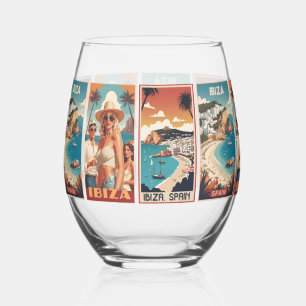 Ibiza, Spain Travel Posters Stemless Wine Glass