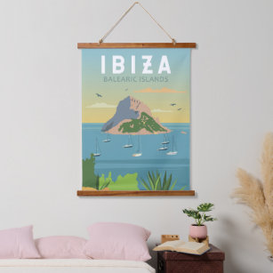 Ibiza Spain Travel Vintage Art Hanging Tapestry