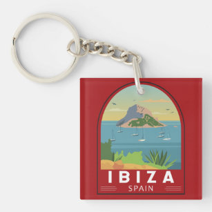 Ibiza Spain Travel Vintage Art Key Ring