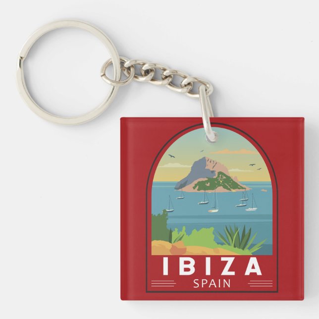 Ibiza Spain Travel Vintage Art Key Ring (Front)