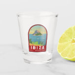 Ibiza Spain Travel Vintage Art Shot Glass<br><div class="desc">Ibiza vector art design. Ibiza is one of the Balearic islands,  an archipelago of Spain in the Mediterranean Sea. It's well known for the lively nightlife in Ibiza Town and Sant Antoni.</div>
