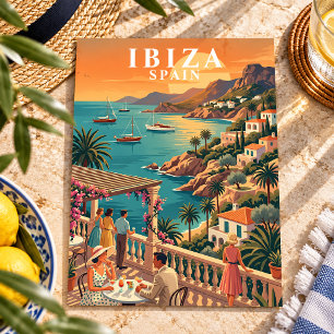 Ibiza Spain Vintage Travel Coastal Terrace Postcard