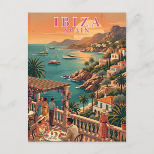 Ibiza Spain Vintage Travel Coastal Terrace Postcard