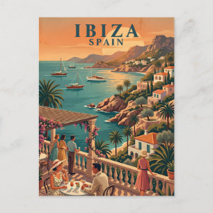 Ibiza Spain Vintage Travel Coastal Terrace Postcard
