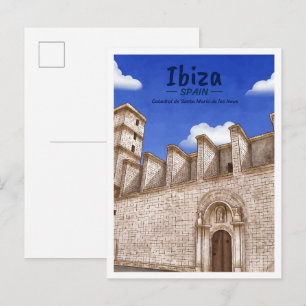 Ibiza Spain Watercolor Travel Postcard