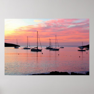 Ibiza Sunset at Portinatx Bay - Sailing Boats Poster