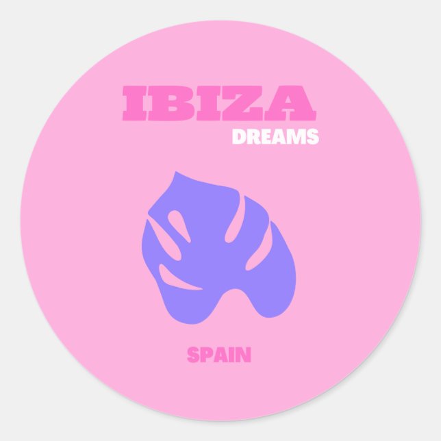 Ibiza, Travel Art, Preppy, Preppy Room, Pink Classic Round Sticker (Front)