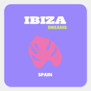 Ibiza, Travel Art, Preppy, Purple Square Sticker