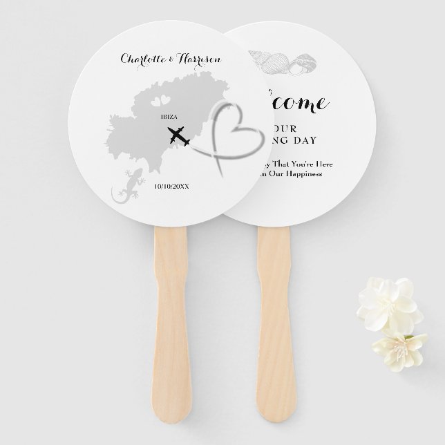 Ibiza Wedding Destination Hand Fan (Front and Back)